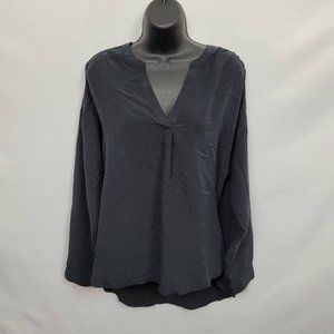 Madewell Womens Long Sleeve Hi-Low Hem Sandwashed Popover Top Black MC054 NWT